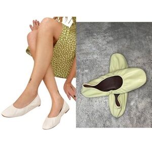 Reformation Bettie Ruched Mint Leather Stretchy Slip On Flats Size 10